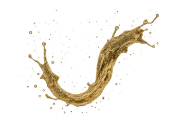 Fototapeta premium Golden liquid splash with glistening droplets on transparent background