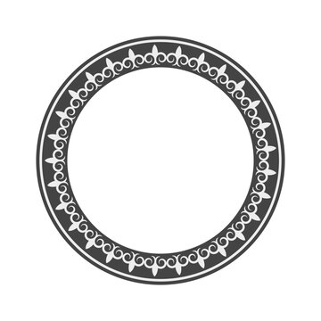 Oriental circle frame. Asian pattern design in black and white color. Hystorical ornament of nomad people. Vector