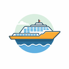 Obraz premium Cruise Ship Icon. Cruise Liner Flat Vector Illustration. Summer Seascape. Sea Travel
