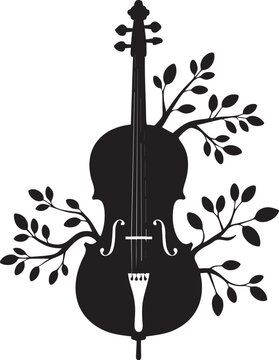 Violin cello musical instrument silhouette with tree branches growth