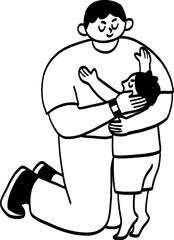 cartoon illustration of a man hugging his kid.