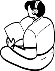 cartoon illustration of a man reading a book.