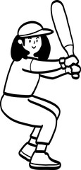 cartoon illustration of a girl playing baseball.