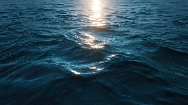 Sunlight glints on gentle blue ocean waves creating a serene and tranquil surface