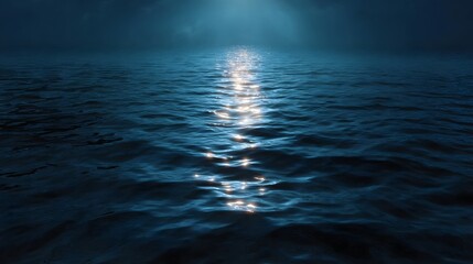 Obraz premium Serene ocean waves glisten under a captivating moonlight reflection creating a tranquil and atmospheric vista at dusk