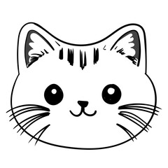 Cute black and white cat face illustration isolated on white background