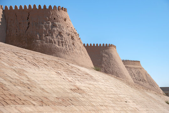 The ancient wall with towers, Ichan-Kala. Khiva, Uzbekistan