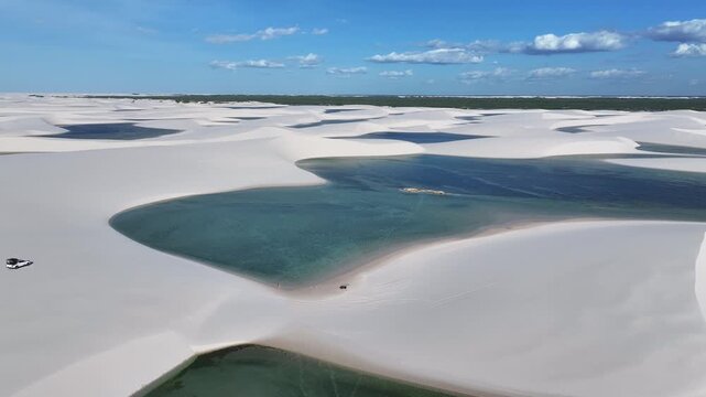 Lencois Maranhenses At Santo Amaro In Maranhao Brazil. Freshwater Lakes Landscape. Dunes Scenery. Lencois Maranhenses At Maranhao. Tourism Travel. Nature Seascape. Beach Background.