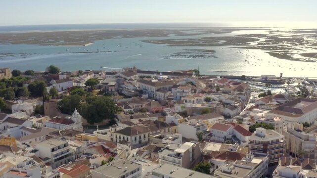 Aerial view of Faro city skyline in Algarve Portugal during sunny day