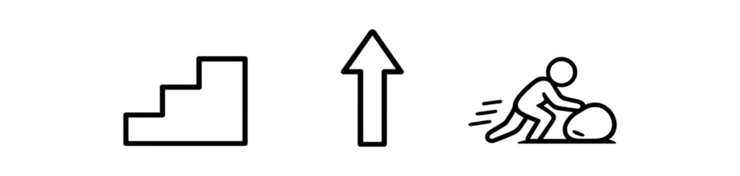 black and white outline stairs step icon arrow up small effort