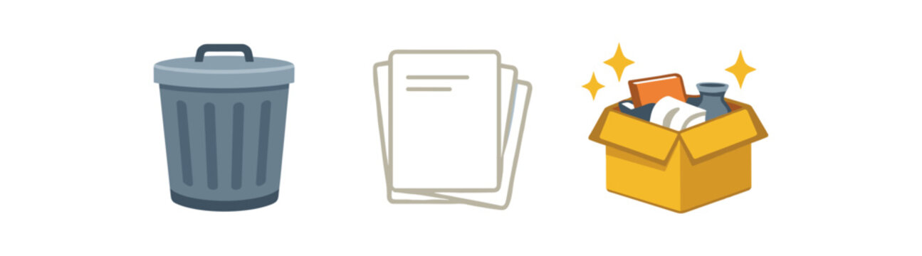 full color flat trash can cool gray paper off white declutter spark