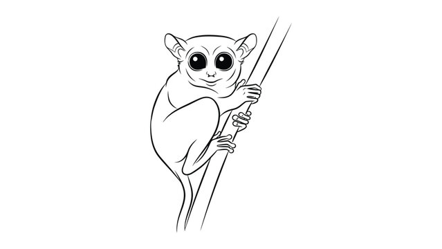 Adorable Tarsier sketch: An adorable tarsier with large, captivating eyes, perched gracefully on a slender branch, its delicate form rendered in elegant lines.