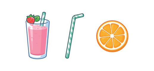 full color flat smoothie glass pink straw mint fruit slice orange