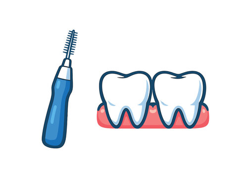full color flat icon interdental brush with slim bristles and tiny tooth icon