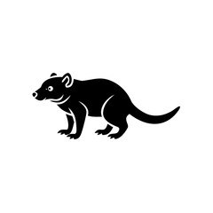 Obraz premium Minimalist black Tasmanian devil standing profile, wildlife logo icon.