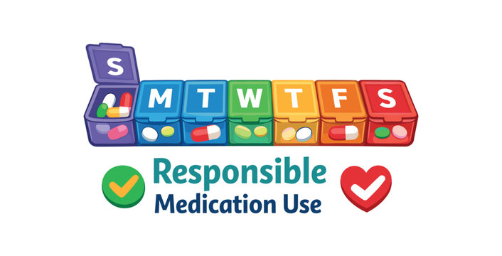 full color flat icon pill organizer box labeled days responsible medication use