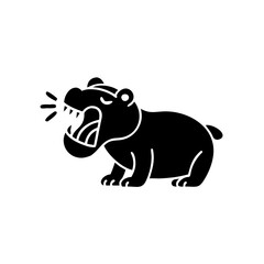 Minimalist black hippopotamus roaring icon for wildlife branding logo design.