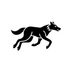 Fototapeta premium Minimalist black silhouette running wolf mascot logo for wildlife branding.
