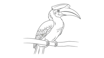 Hornbill Perched: An artistic illustration of a majestic hornbill perched gracefully on a branch, showcasing the bird's unique beak and distinctive features. © Murshida