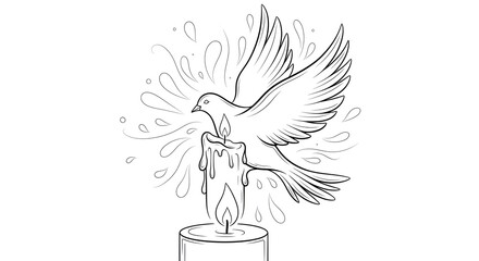 Dove and Candle Line Art Illustration for Peace and Spirituality.