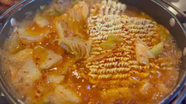 Cooking Delicious Korean Instant Ramen Noodles In A Pot 4K Cinematic Video
