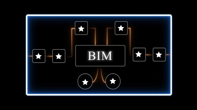 B I M Technology Concept with Glowing Neon and Star on Black Background for Architecture Engineering and Construction Visuals