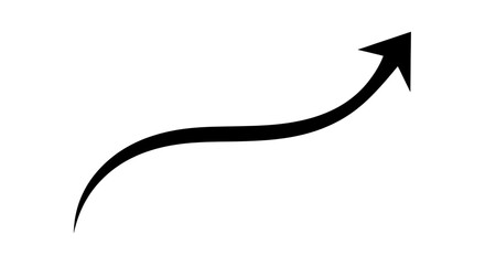 A curved black arrow pointing upwards on a white background