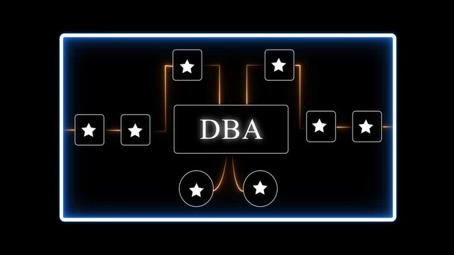 D B A business concept with star ratings and glowing connections on black background company organization