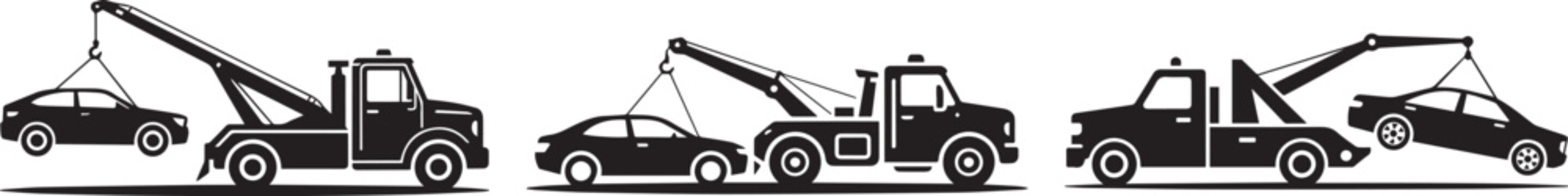 Car towing icon. Towed vehicle sign vector. Warning road sign.
