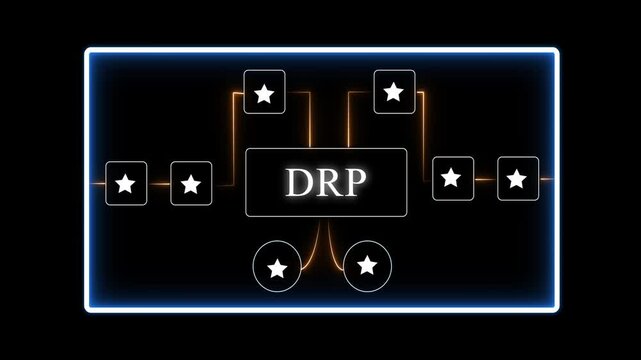 D R P Network Diagram with Glowing Neon and Star on Black Background flowchart business process