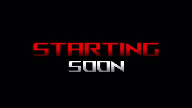 Starting Soon Gaming Stream Overlay with Glitch Effect and Red Neon Glow on Black Background.