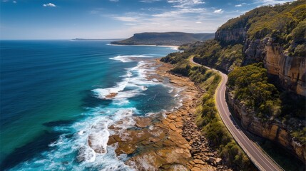 Obraz premium Adventure travel concept image of a coastal road on a sunny day.