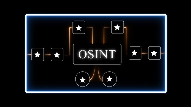 O S I N T Concept Neon with Stars and Lines on Black Background for Cybersecurity and Intelligence Visuals
