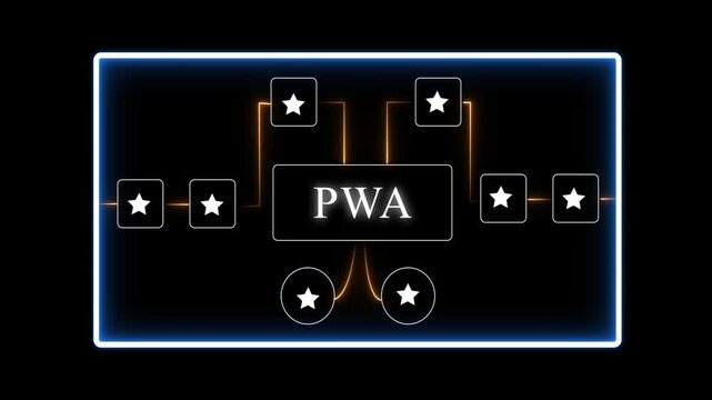 Progressive Web App P W A Concept with Glowing Neon and Star on Black Background for Technology and Innovation Visuals