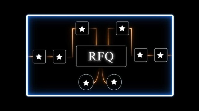 Request for Quote R F Q Business Concept with Glowing Neon and Star Ratings on Black Background for Corporate Finance and Technology Presentations