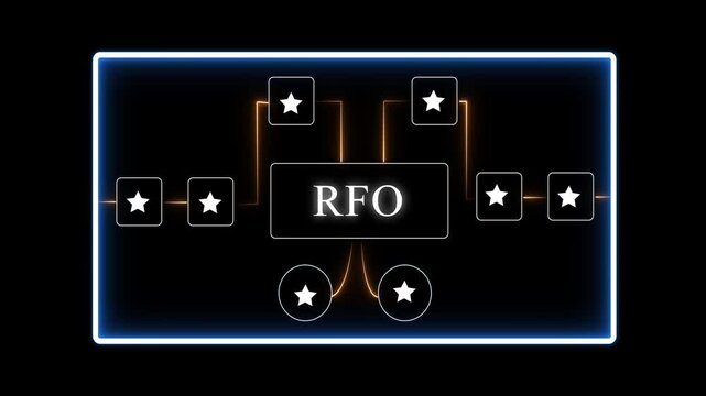 R F O Request for Offer Business Concept with Glowing Neon and Star Symbols on Black Background neon star symbols