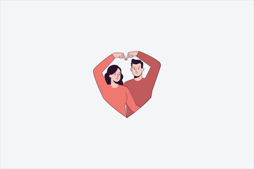 Flat vector illustration of a loving couple forming a heart shape with their arms, symbolizing romance, relationship, affection, togetherness, and emotional connection.