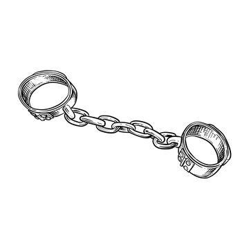 old chains slave shackles vector line art hand drawn illustration