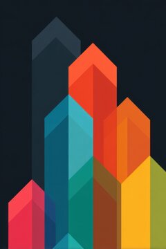 Minimal work flow poster, arrows moving upward in steps, strict geometry, flat colors