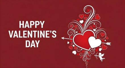 Valentine's day card with hearts and 'happy valentine's day' text on red background love and romance concept . | Generative AI