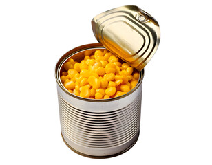 Delicious sweet corn grains in an open tin can, cut out