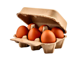 Brown eggs in an open egg box, cut out