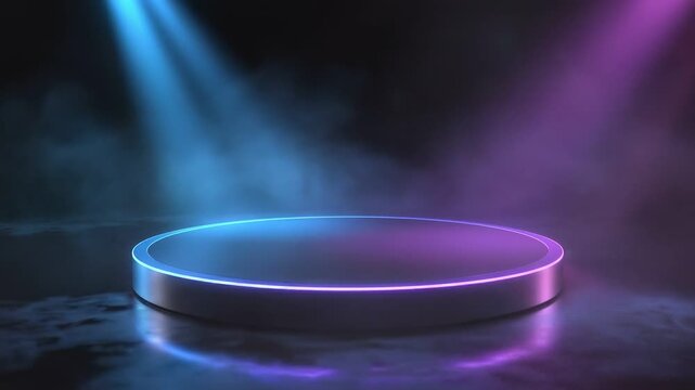 3D animated glossy product showcase podium in dark atmosphere for product placement, reveal video.
