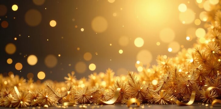 Bright golden tinsel & confetti cascade vector , celebration, shine, christmas