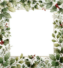 Fototapeta premium Elegant holly and foliage frame with festive winter botanical details