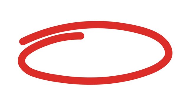 Animation of a hand drawn red circle highlight on a white background