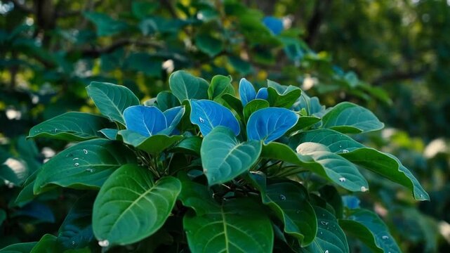 Hydrangea macrophylla with blue leaves and lush green foliage natural beauty