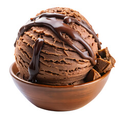 Chocolate ice cream served in a bowl with chocolate chunks