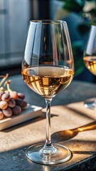 A delicate white wine glass is placed on a clean surface, ready for a sip of fine wine