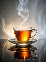 A steaming cup of expertly brewed tea sits serenely against a crisp white backdrop
